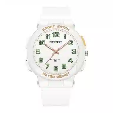 三达石英机芯户外简约男女学生同款夜光防水手表国表男女同款白色表盘