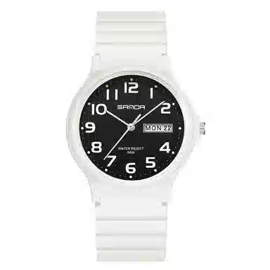 三达国表双日历电子石英机芯表户外防水简约男女学生情侣腕表男女同款 黑色表盘