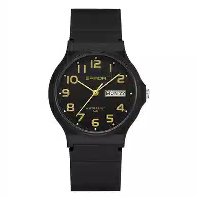 三达国表双日历电子石英机芯表户外防水简约男女学生情侣腕表男女同款 黑色表盘