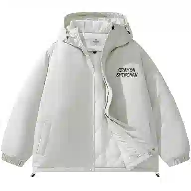 蜡笔小新 户外休闲奔跑线稿卡通人物字母印花保暖加厚休闲宽松可调节连帽羽绒服外套 男女同款