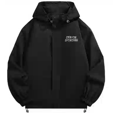 蜡笔小新 户外休闲奔跑线稿卡通人物字母印花保暖加厚休闲宽松可调节连帽羽绒服外套 男女同款