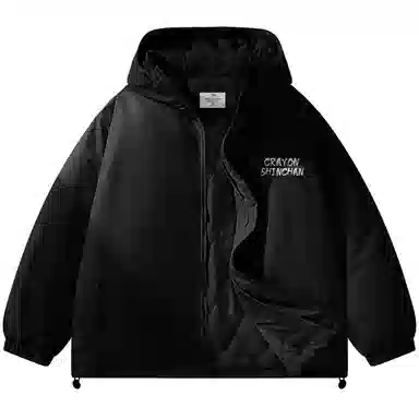 蜡笔小新 户外休闲奔跑线稿卡通人物字母印花保暖加厚休闲宽松可调节连帽羽绒服外套 男女同款