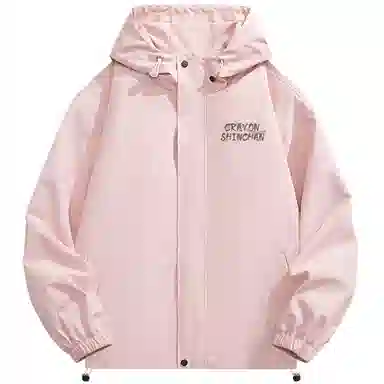 蜡笔小新 户外休闲奔跑线稿卡通人物字母印花保暖加厚休闲宽松可调节连帽羽绒服外套 男女同款