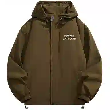 蜡笔小新 户外休闲奔跑线稿卡通人物字母印花保暖加厚休闲宽松可调节连帽羽绒服外套 男女同款