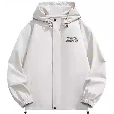 蜡笔小新 户外休闲奔跑线稿卡通人物字母印花保暖加厚休闲宽松可调节连帽羽绒服外套 男女同款