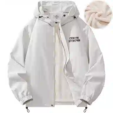 蜡笔小新 户外休闲奔跑线稿卡通人物字母印花保暖加厚休闲宽松可调节连帽羽绒服外套 男女同款