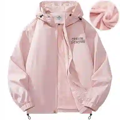 蜡笔小新 户外休闲奔跑线稿卡通人物字母印花保暖加厚休闲宽松可调节连帽羽绒服外套 男女同款