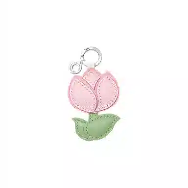 后鸟 包包挂件吊饰汽车挂件饰品郁金香小花花朵可爱 手工小羊皮真皮 钥匙扣 男女同款情侣款 粉色白色绿色