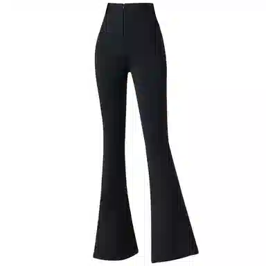 二三二三 加绒蚕丝微喇裤高腰休闲芭比鲨鱼拉链收腹提臀纯色塑身鲨鱼裤 女款 黑色