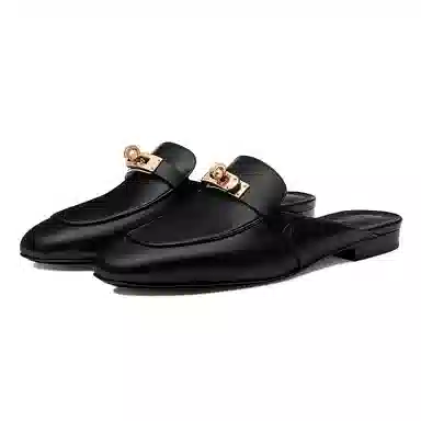 Hermes Oz Lambskin Logo Slip-On Mules Black