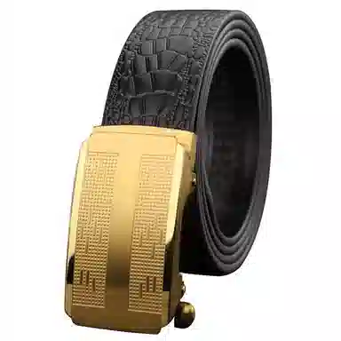 牛当家 鳄鱼纹不锈钢自动扣真皮腰带头层牛皮 皮带 男款