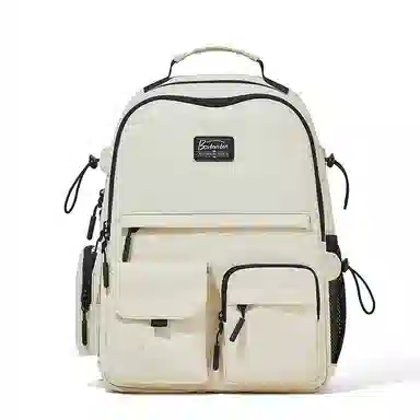 波斯丹顿 潮简约旅行休闲大学生通勤电脑 织物 书包双肩包 中号 男女同款情侣款 米黄/黑色