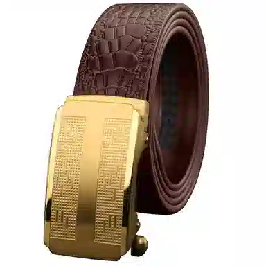 牛当家 鳄鱼纹不锈钢自动扣真皮腰带头层牛皮 皮带 男款