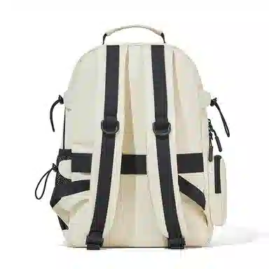 波斯丹顿 潮简约旅行休闲大学生通勤电脑 织物 书包双肩包 中号 男女同款情侣款 米黄/黑色