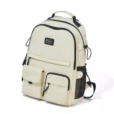 波斯丹顿 潮简约旅行休闲大学生通勤电脑 织物 书包双肩包 中号 男女同款情侣款 米黄/黑色