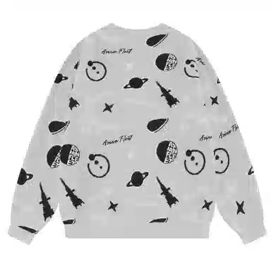 三体 水滴战舰末日之战系列 美式高街休闲满印趣味创意提花保暖圆领宽松简约打底针织衫 男女同款