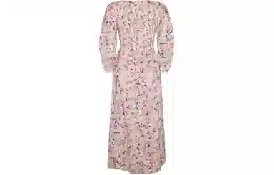 GANNI Printed Cotton Open-Neck Smock Long Dress