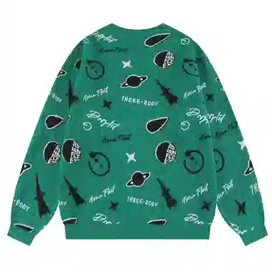三体 水滴战舰末日之战系列 美式高街休闲满印趣味创意提花保暖圆领宽松简约打底针织衫 男女同款