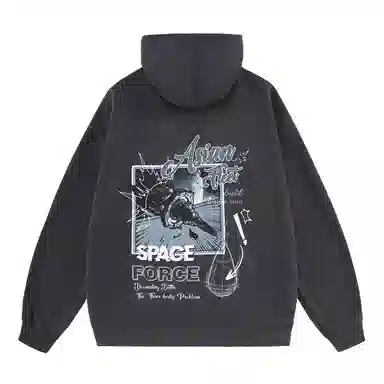 三体 美式复古字母印花宽松休闲连帽卫衣 男女同款