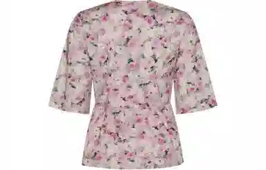 GANNI Printed Cotton V-Neck Peplum Blouse V