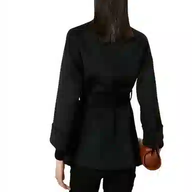 晚白 双面呢子羊毛外套大衣 女款 黑色