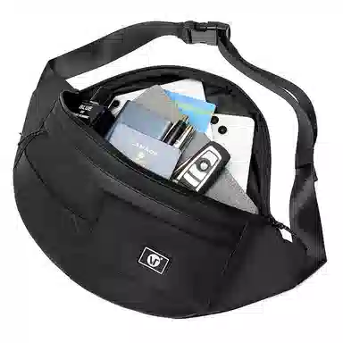 维多利亚旅行者 潮流日系机能风休闲运动骑行皮膜斜挎包胸包单肩包挎包 男女同款情侣款 黑色