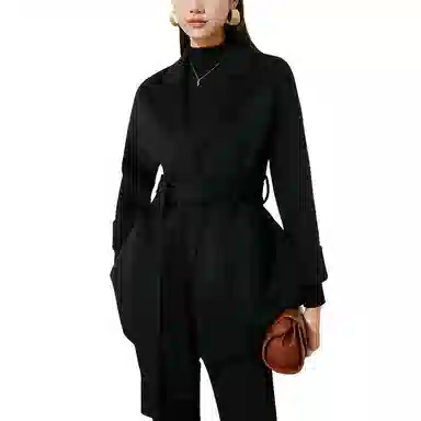 晚白 双面呢子羊毛外套大衣 女款 黑色