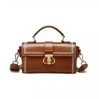 红蜻蜓 经典复古风秋冬季 时尚 牛皮 小方包斜挎包 小号 女款 焦糖色