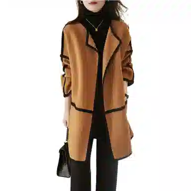 【dme】 气质撞色翻领中长款双面呢长袖大衣 女款