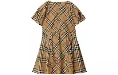 Burberry Pleated Check Stretch Cotton Dress