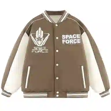 三体 太空亚洲舰队系列 趣味英文字母发泡印花美式学院复古拼接撞色休闲棒球服宽松加厚保暖羽绒服 男女同款