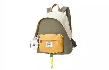 音魅 帽子美式复古大学生小众旅行包 背包双肩包 大容量 织物 女款 大号 米白/绿色