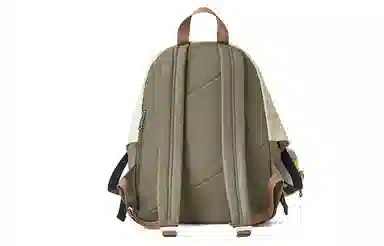 音魅 帽子美式复古大学生小众旅行包 背包双肩包 大容量 织物 女款 大号 米白/绿色