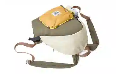 音魅 帽子美式复古大学生小众旅行包 背包双肩包 大容量 织物 女款 大号 米白/绿色