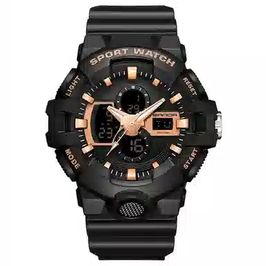 三达新款电子表双显多功能时尚潮流创意户外防水黑色表盘男士腕表国表电子+石英机芯