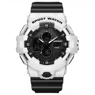 三达新款电子表双显多功能时尚潮流创意户外防水黑色表盘男士腕表国表电子+石英机芯