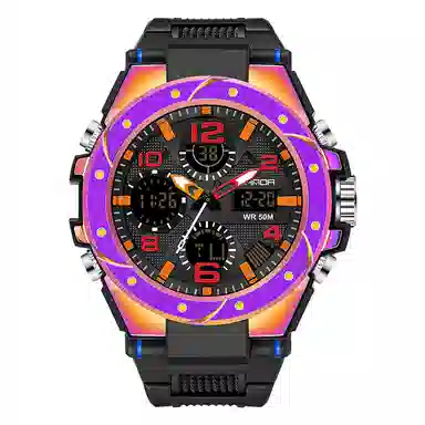 三达电子+石英机芯防水男女同款手表黑色表盘幻彩表壳潮流时尚简约手表国表