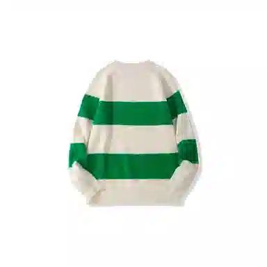 我是大卫 日系条纹套头宽松慵懒感长袖针织衫 男女同款 绿色