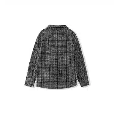 我是大卫 复古小香风编织格子休闲长袖衬衫 男女同款 灰色格子