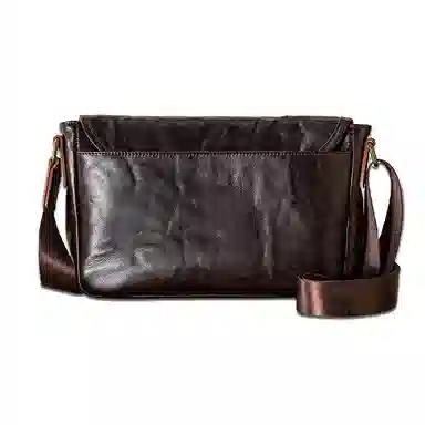 后步 小众系列原创设计风时尚百搭通勤横款复古休闲个性潮流 头层植鞣牛皮真皮 单肩斜挎包邮差包 常规 男女同款情侣款 黑色