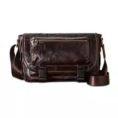 后步 小众系列原创设计风时尚百搭通勤横款复古休闲个性潮流 头层植鞣牛皮真皮 单肩斜挎包邮差包 常规 男女同款情侣款 黑色