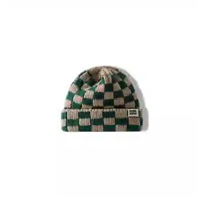 毅帆 潮牌字母布标  保暖韩版棋盘格宽松显脸小大头围毛线 棉 绒线帽 女款