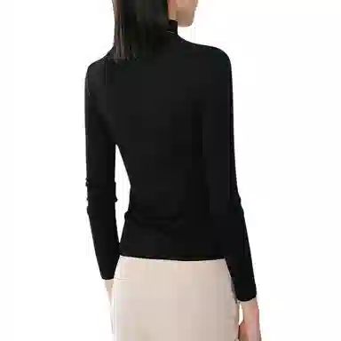 晚白 修身立领长袖休闲打底针织衫 女款 黑色