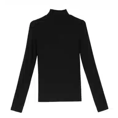晚白 修身立领长袖休闲打底针织衫 女款 黑色