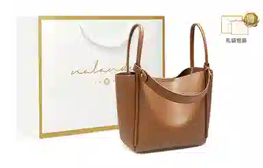 纳兰杜 托特包女时尚百搭高级感实用通勤质感女包 牛皮配合成革 手提包单肩包 小号 女款 可可棕/米白拼杏色