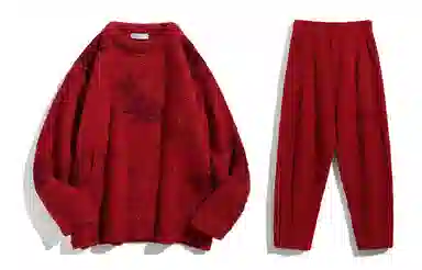 同语 本命年红色睡衣男秋冬珊瑚绒结婚套装半边绒加厚加绒男士家居服 家居套装 男款 勃艮第红