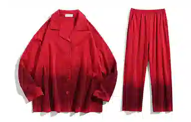 同语 睡衣男春秋季柔软棉红色渐变渲染套装男士喜庆结婚家居服 家居套装 男款 大红
