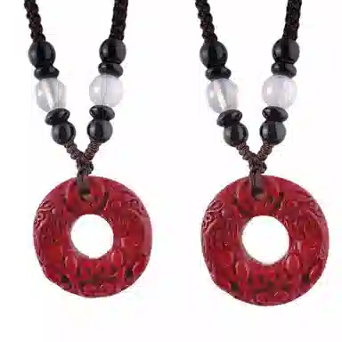 金瑞邦 新中式貔貅平安扣国风国潮 复古轻奢小众 再造辰砂朱砂 玉石项链 男女同款情侣款