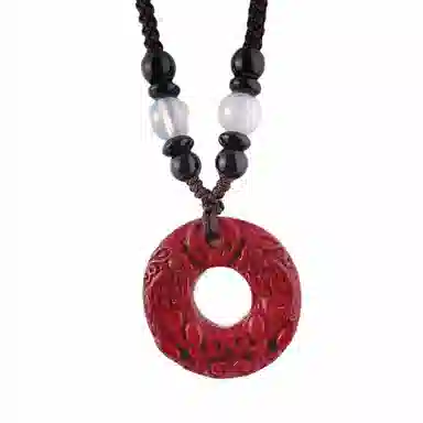 金瑞邦 新中式貔貅平安扣国风国潮 复古轻奢小众 再造辰砂朱砂 玉石项链 男女同款情侣款