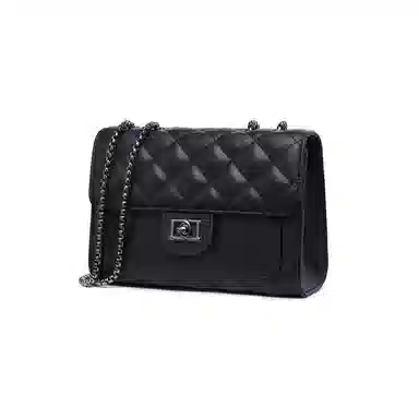 红蜻蜓 经典复古潮流时尚小众简约高级感通勤百搭菱格大容量 牛皮真皮 链条小方包斜挎单肩包 常规 女款 黑色/白色